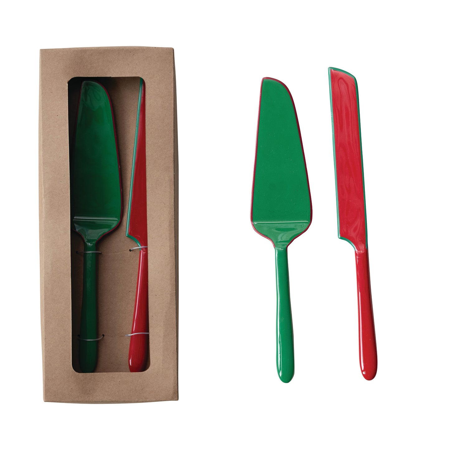 Enameled Stainless Steel Cake Knife & Server, Boxed Set of 2
