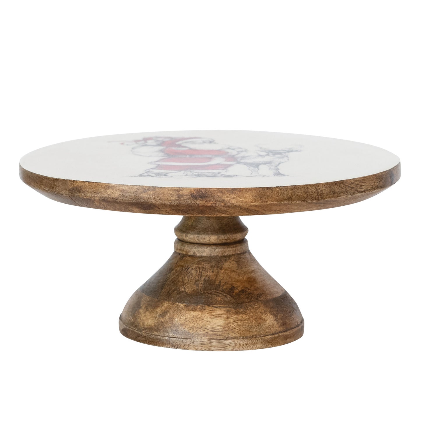 Enameled Mango Wood Pedestal with Santa & Reindeer Image ©