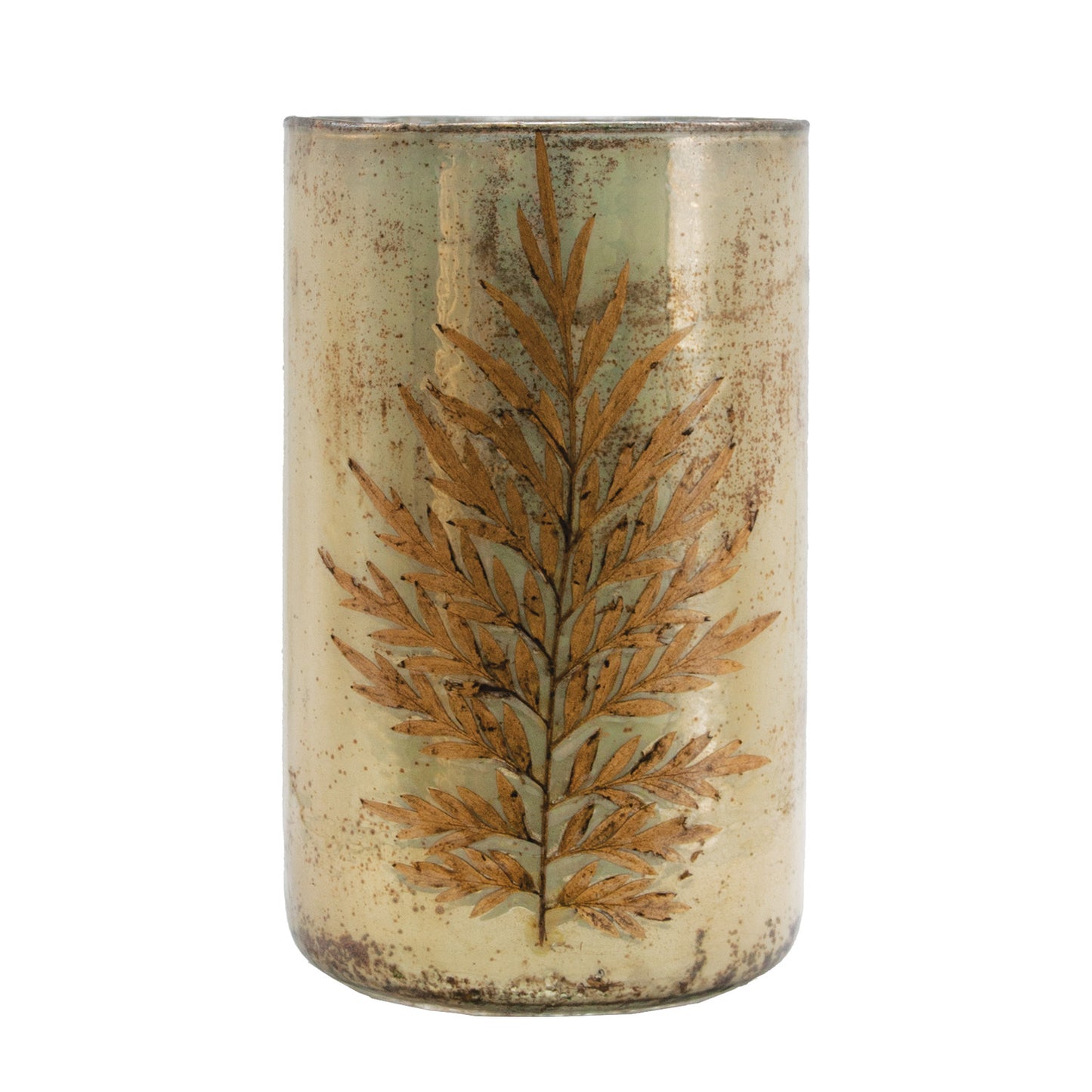 Mercury Glass Vase with Embedded Silver Oak Leaves