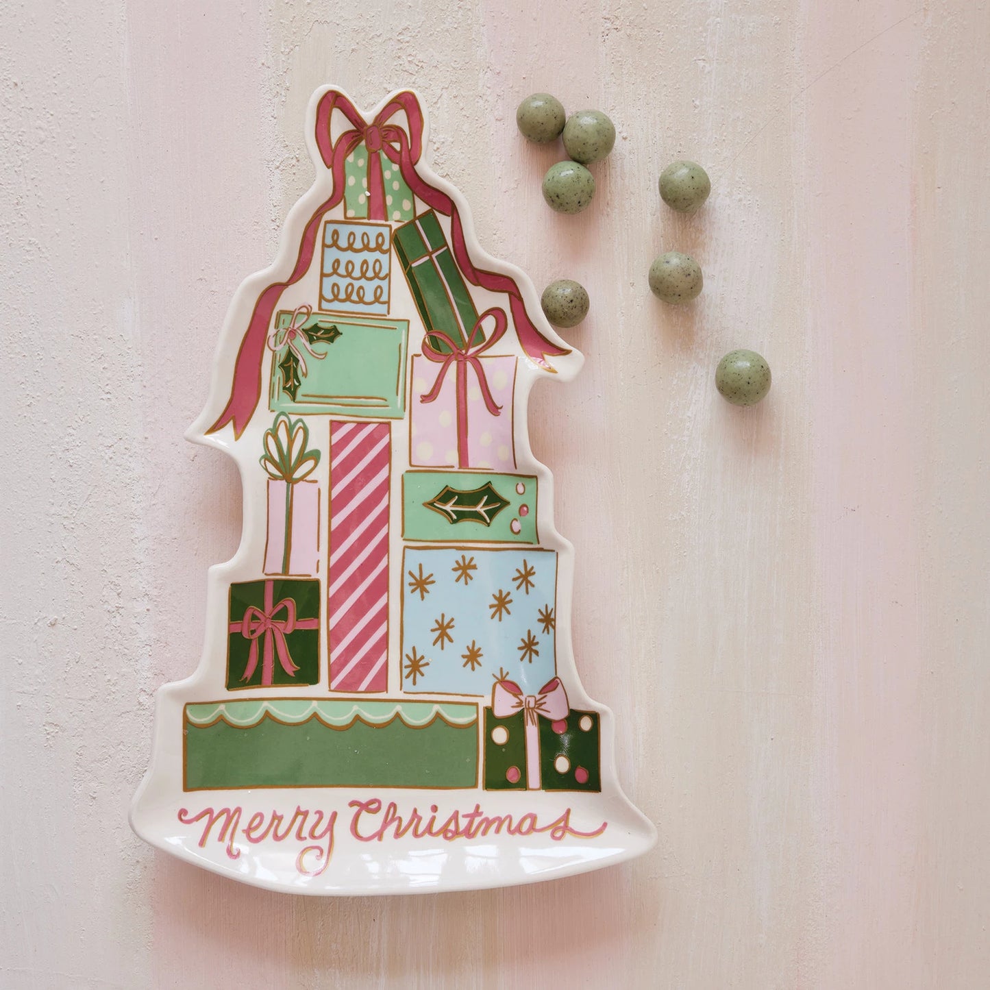 Stacked Gifts "Merry Christmas" Stoneware Platter
