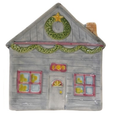 3-1/2"L - 4"L Hand-Painted Stoneware House Shaped Dish, 6 Styles