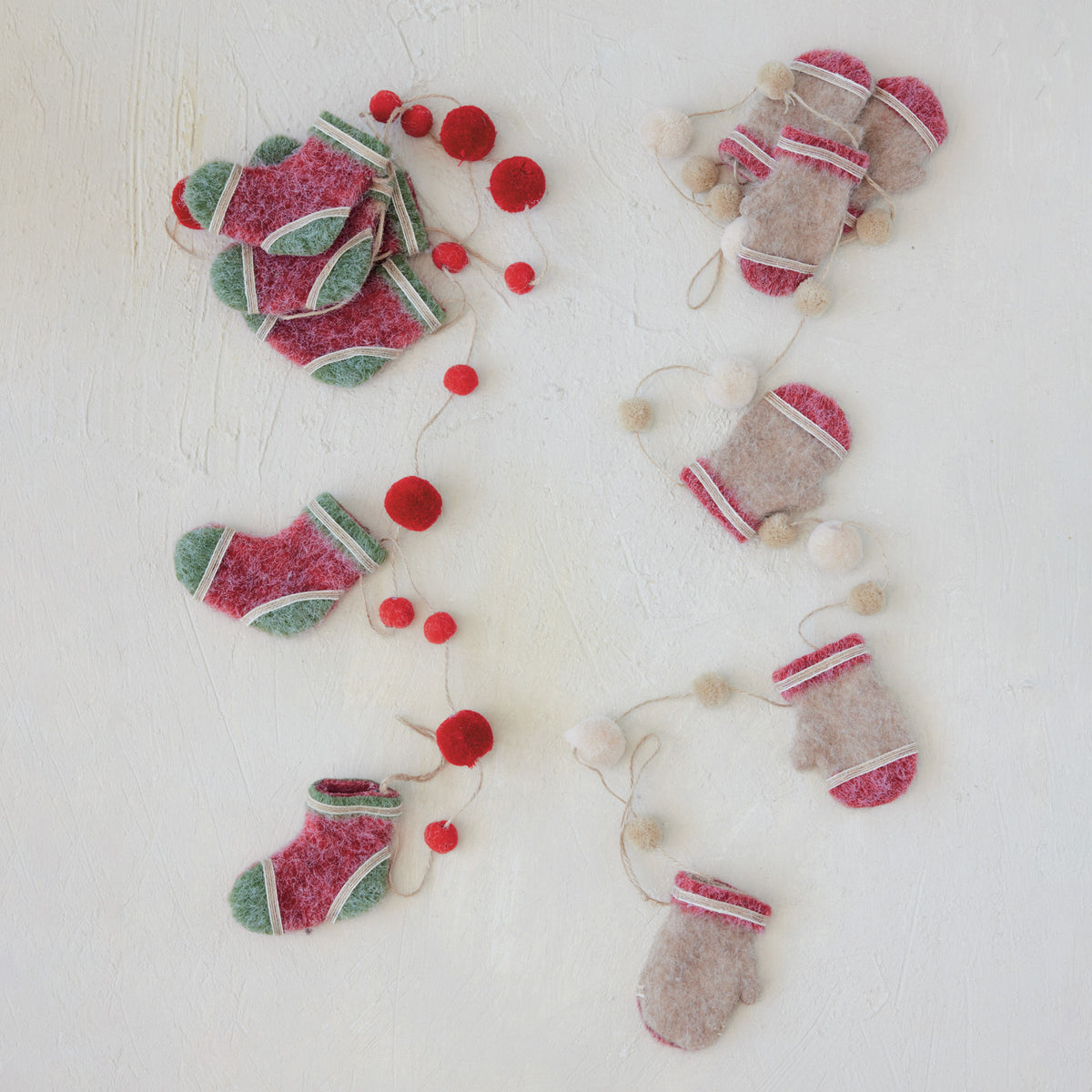 Felt Stockings Garland with Pom Poms
