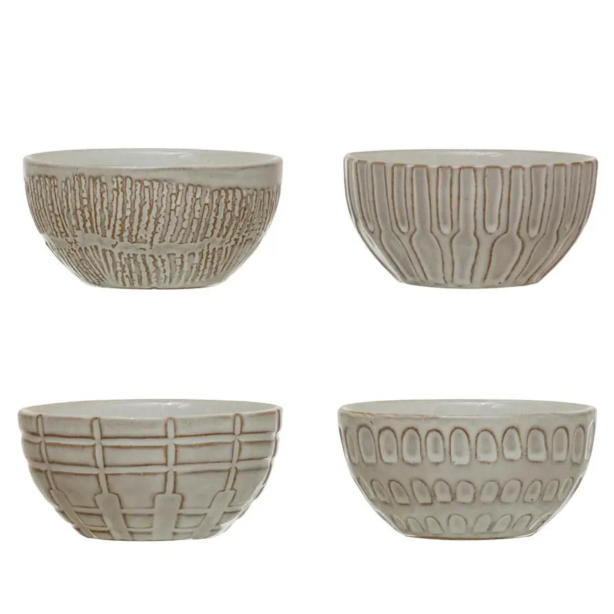 4" Debossed Stoneware Bowl, 4 Styles CREATIVE CO-OP