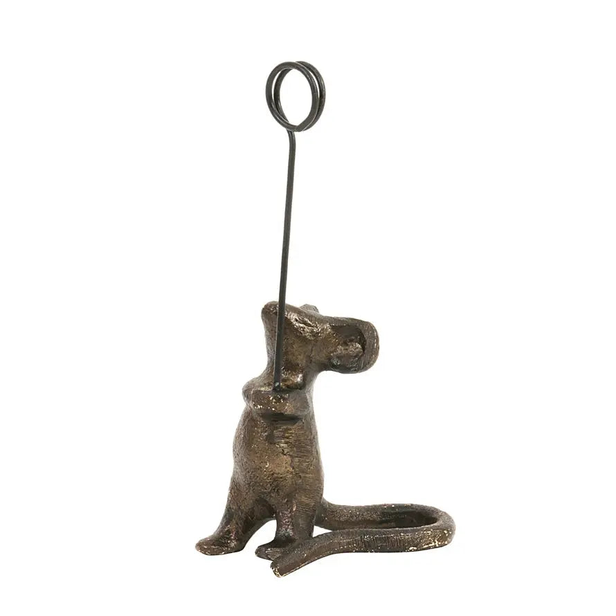 Cast Iron Mouse Card Holder 4" Tall CREATIVE CO-OP