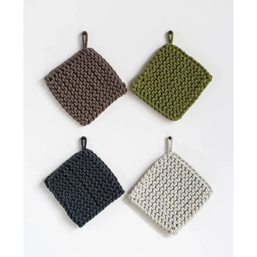 Cotton Crocheted Pot Holder, 4 Colors CREATIVE CO-OP