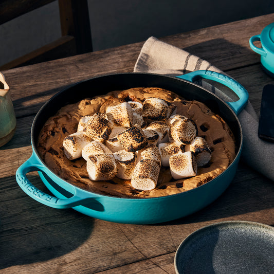 Chocolate Cinnamon Skillet Cookie with Toasted Marshmallow