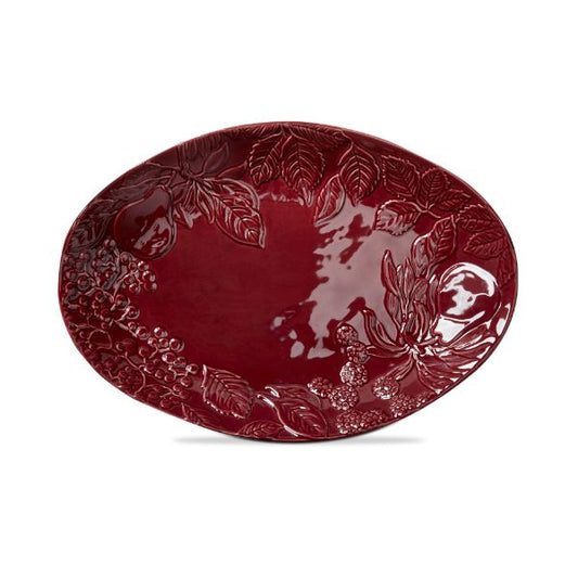 Embossed Autumn Leaves Oval Platter - Plum