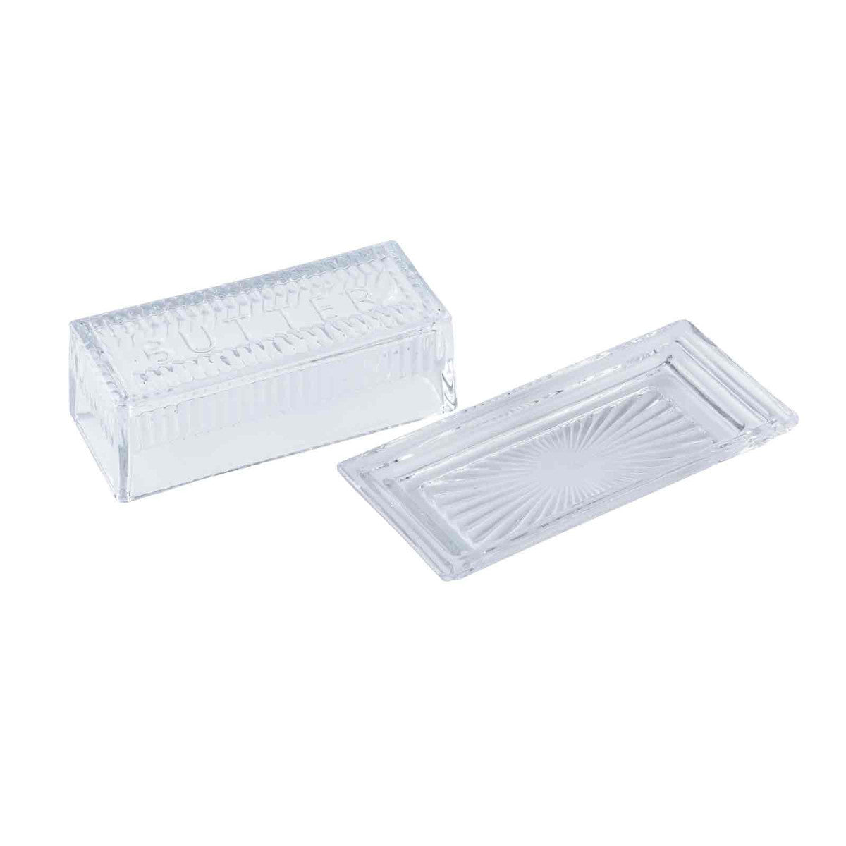 Clear Glass "Butter" Embossed Butter Dish