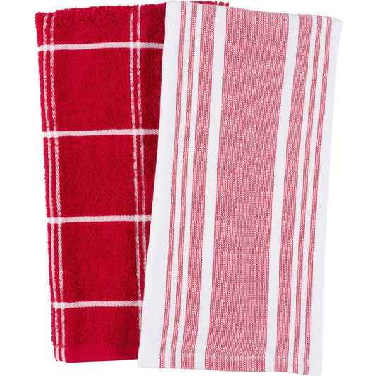 Cat Cora Terry Cotton Kitchen Towels Red, Set of 2