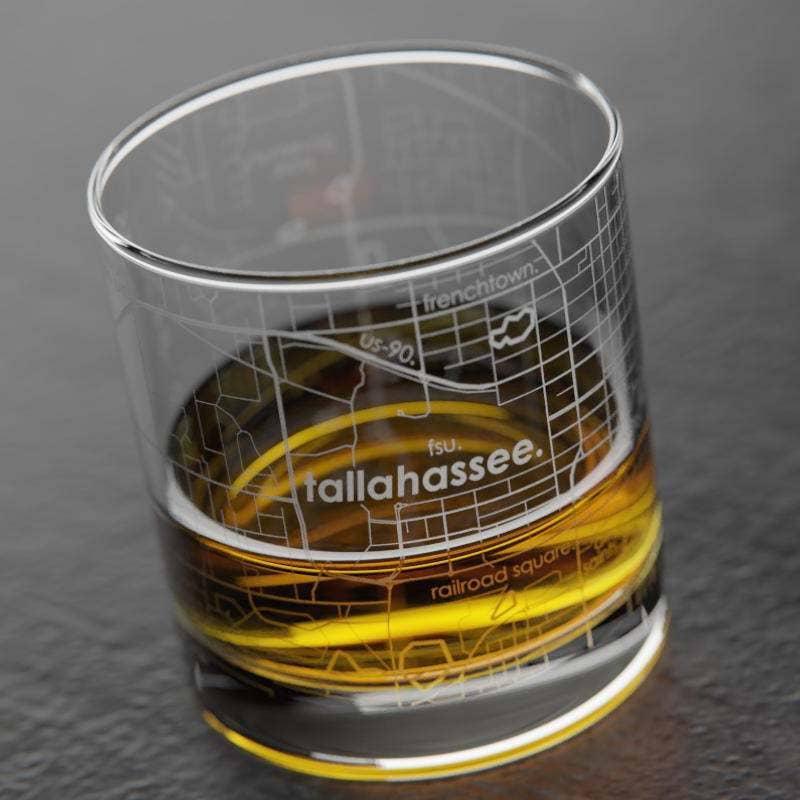 Tallahassee FL Map Rocks Whiskey Glass
