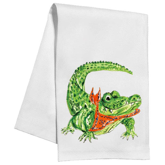 Handpainted Gator with Orange Bandana Kitchen Towel
