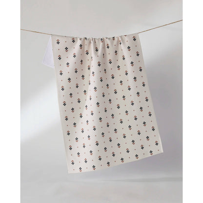 Folk Pixel White Geometry Tea Towel