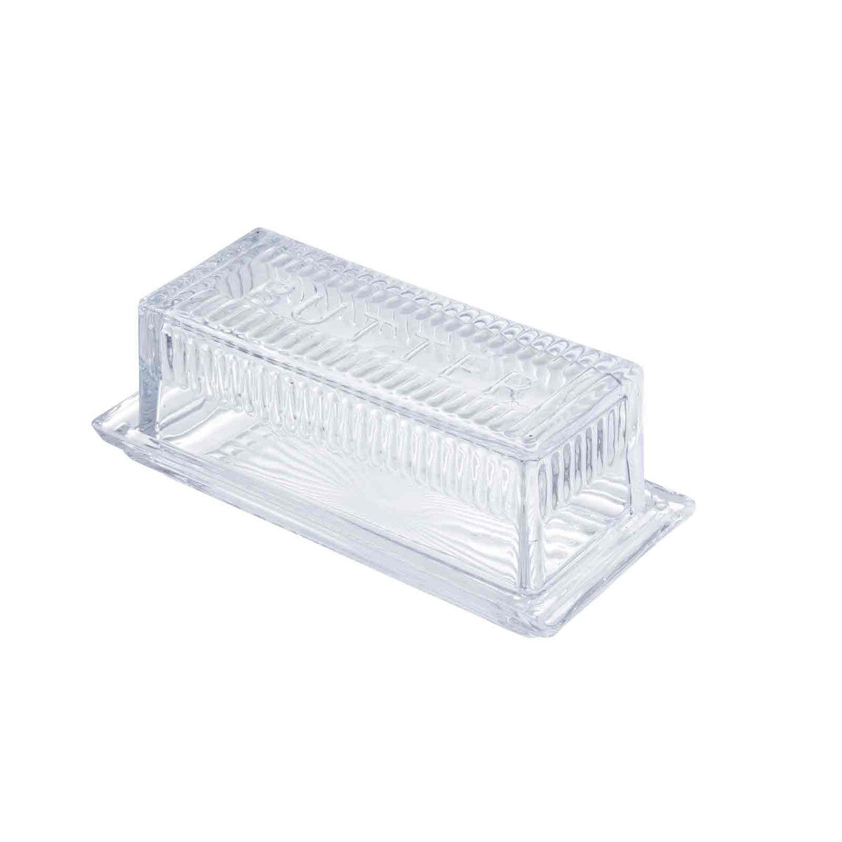 Clear Glass "Butter" Embossed Butter Dish