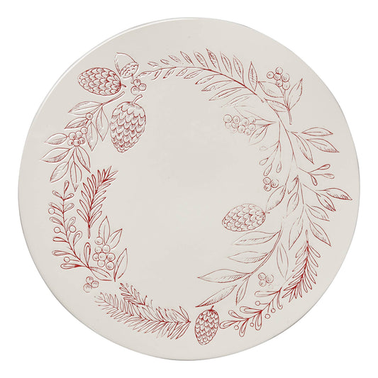 Tis Season Wreath Cake Plate Red Earthenware Christmas
