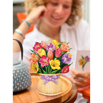 Festive Tulips Mini Pop Up Greeting Card
