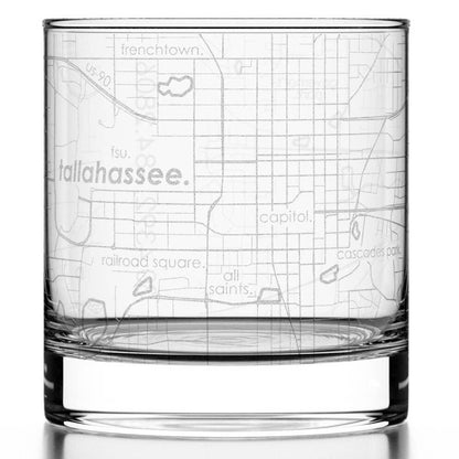 Tallahassee FL Map Rocks Whiskey Glass