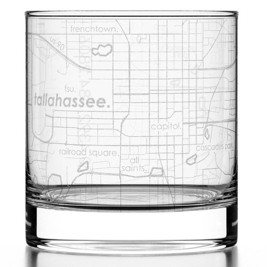 Tallahassee FL Map Rocks Whiskey Glass