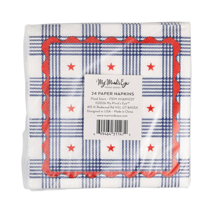 Plaid Stars Paper Cocktail Napkin