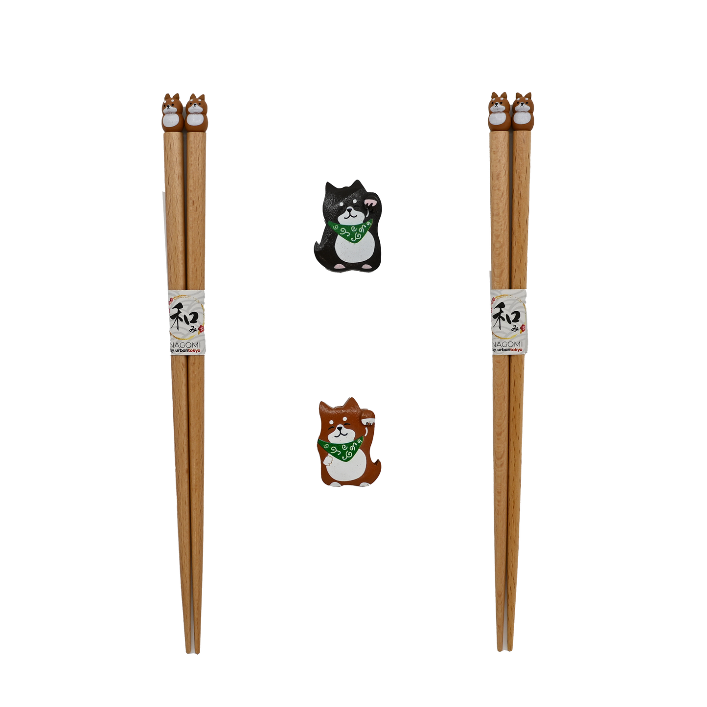 Shiba Inu 2 Pair Wooden Chopsticks and Chopsticks Rests Gift Set