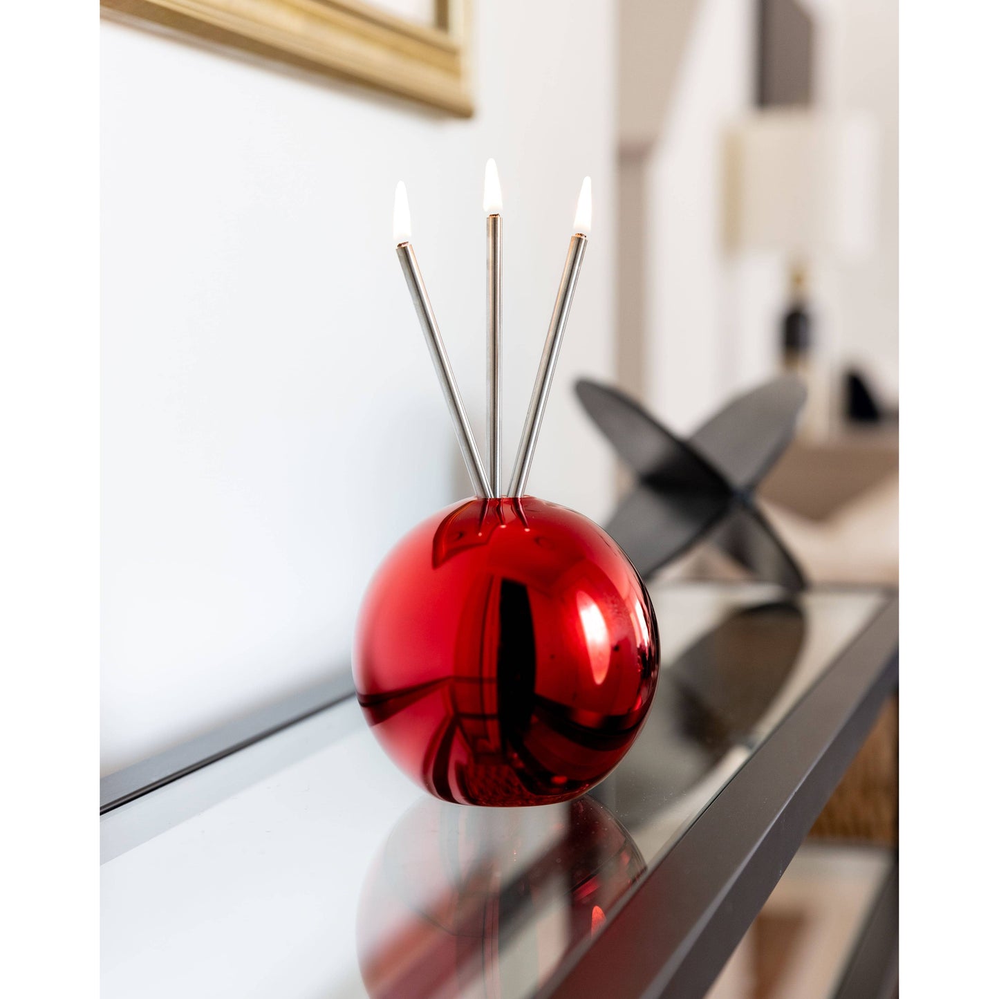 Neva Vase, Red Metallic Candle Holder