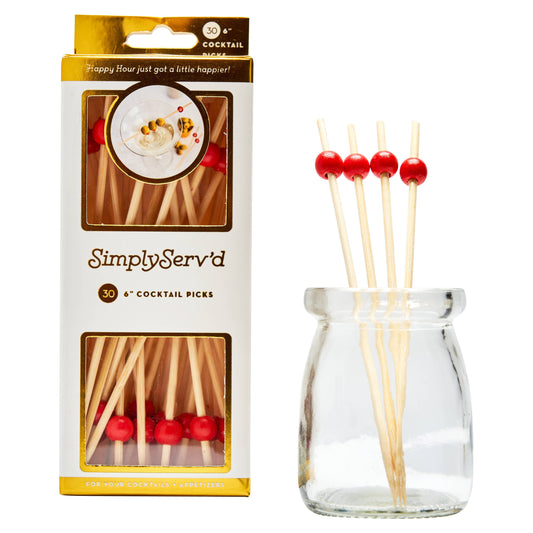 Party Pick Fancy Bamboo Toothpick Large 6" Scarlet Ball 30pk