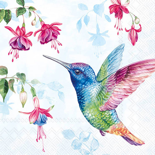 Paper Cocktail Napkin 20 Ct Hummingbird Light Blue