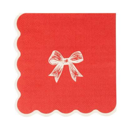 Red/Gold Bow Cocktail Napkin