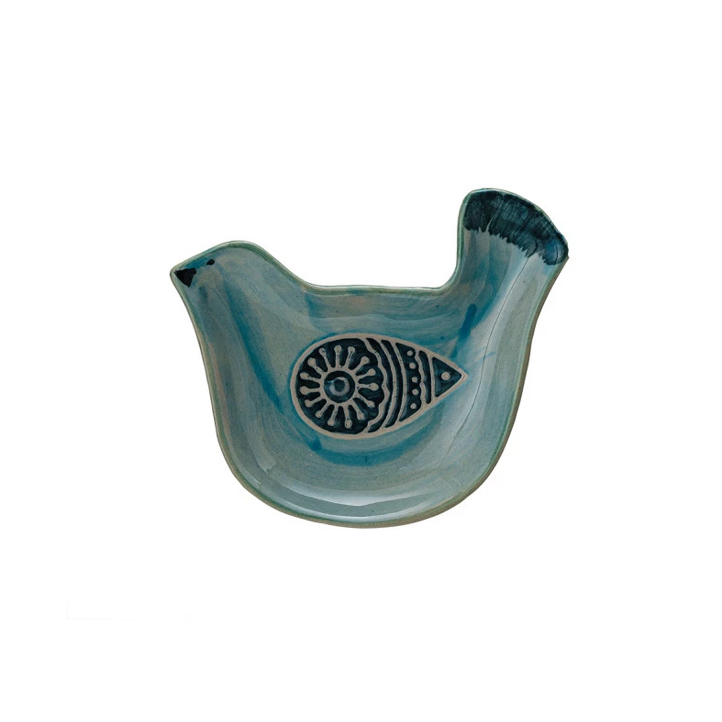 Hand-Painted Stoneware Bird Shaped Dish