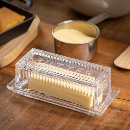 Clear Glass "Butter" Embossed Butter Dish