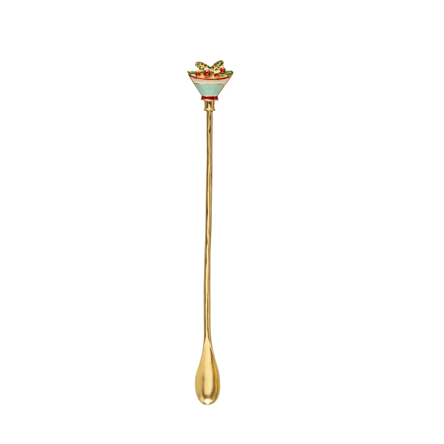 Holiday Drinks Gold Enameled Cocktail Spoons