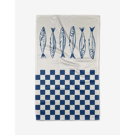 Sardine Check Blue Tea Towel
