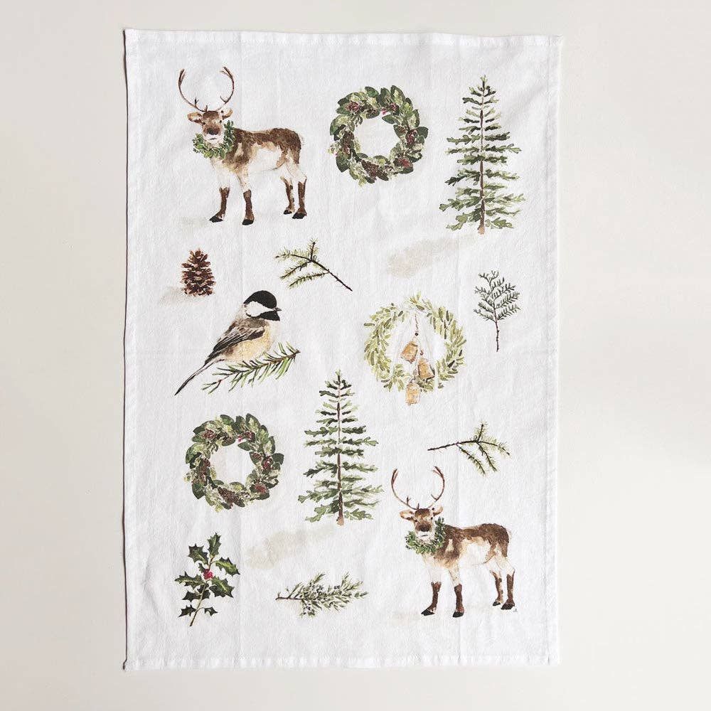 Evergreen christmas tea towel