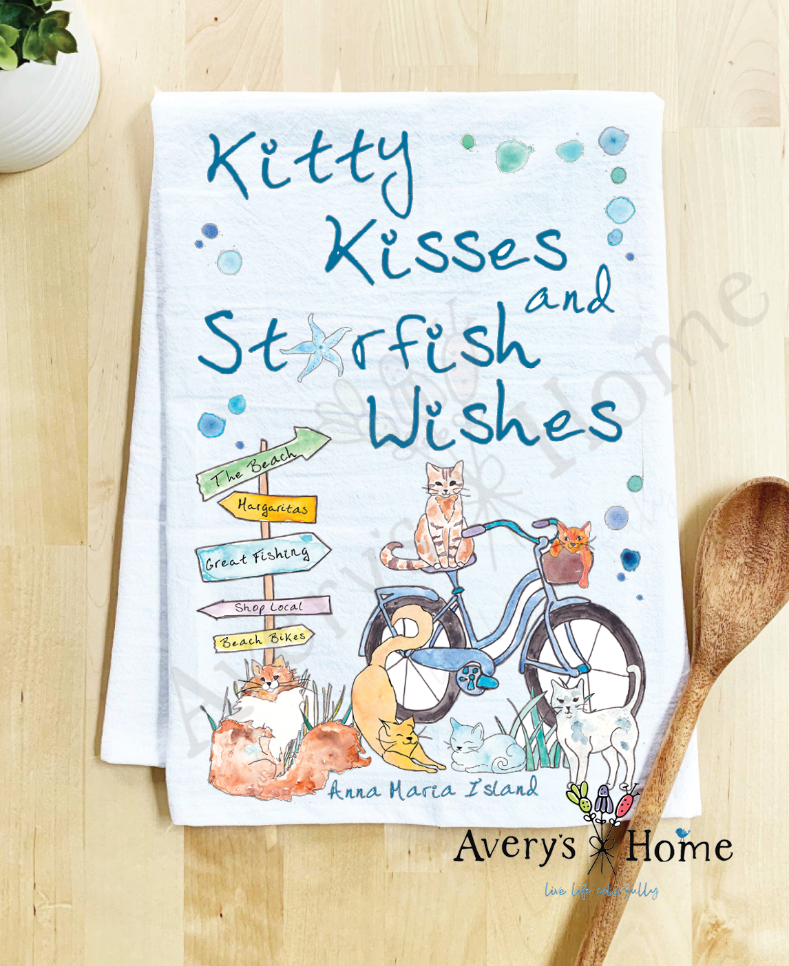 Cats at the Beach Kitty Kisses Kitchen Towel