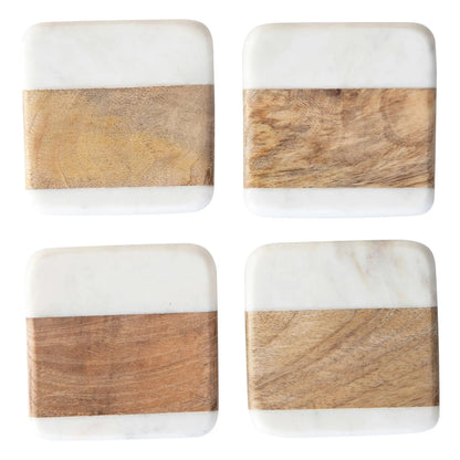 4" Square Marble & Mango Coasters, Set of 4 CREATIVE CO-OP