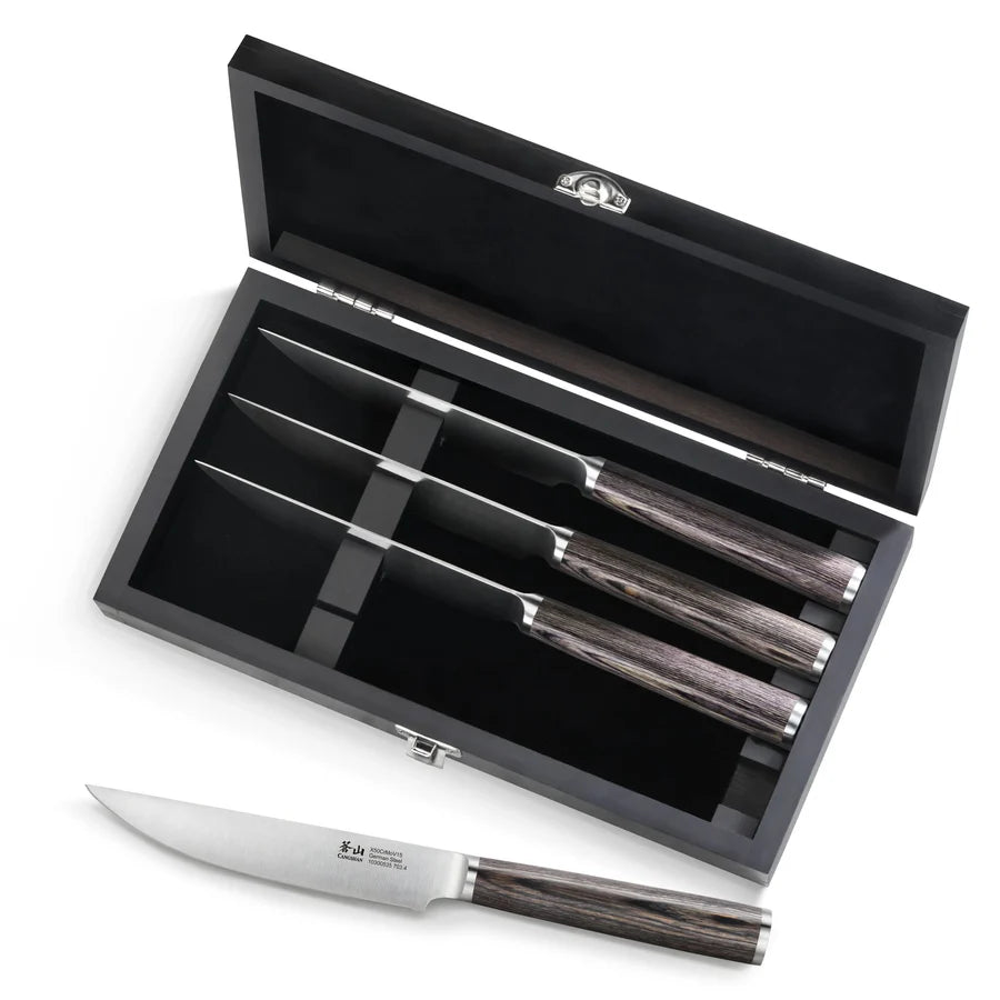 4-Piece Pakkawood Steak Knife Set in Wooden Chest