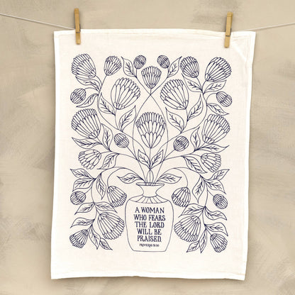 A Woman Who Fears the Lord Scripture Tea Towel