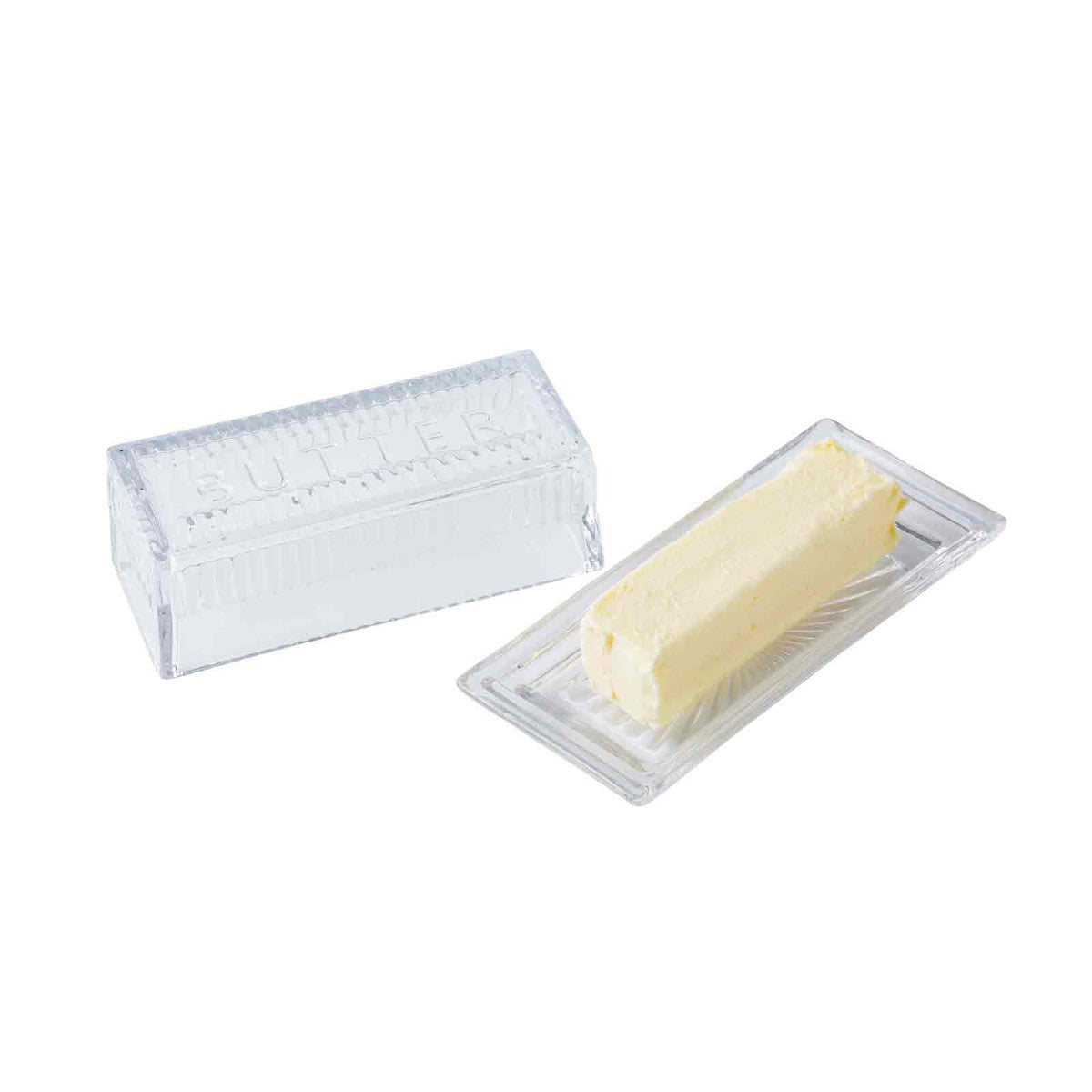 Clear Glass "Butter" Embossed Butter Dish