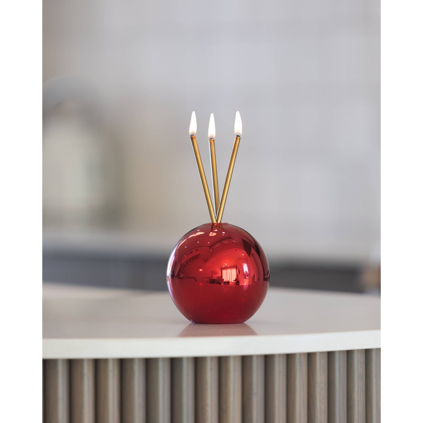 Neva Vase, Red Metallic Candle Holder
