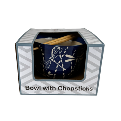 Tombo Dragonfly Donburi Bowl With Chopsticks Set