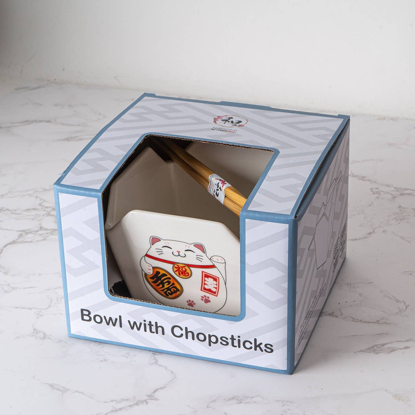 Lucky Cat Takeout Box Serving Bowl With Chopsticks