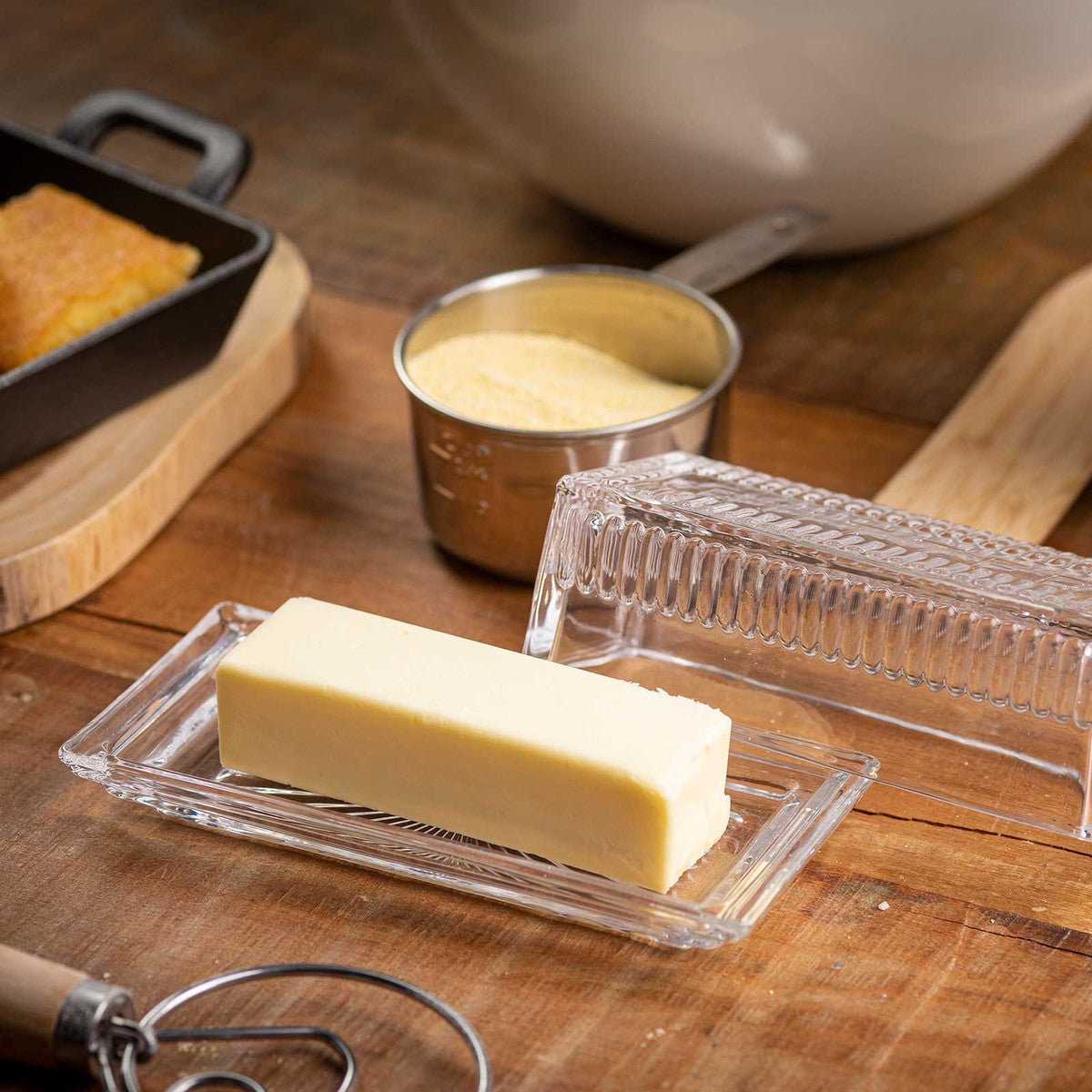 Clear Glass "Butter" Embossed Butter Dish