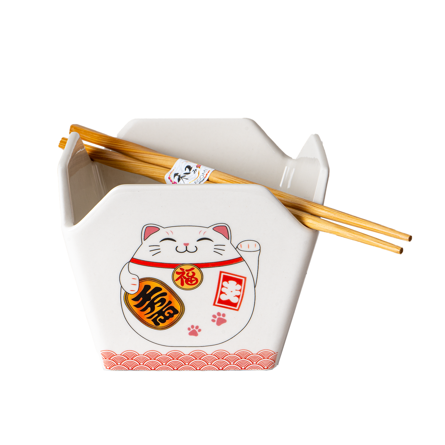 Lucky Cat Takeout Box Serving Bowl With Chopsticks