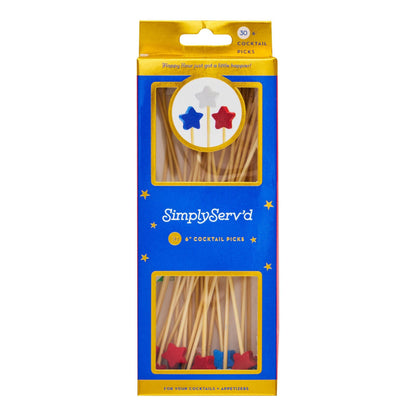 Red White Blue Stars 6 Inch Wood Party Pick/30pk