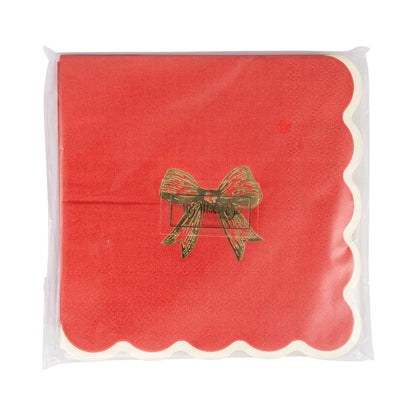 Red/Gold Bow Cocktail Napkin