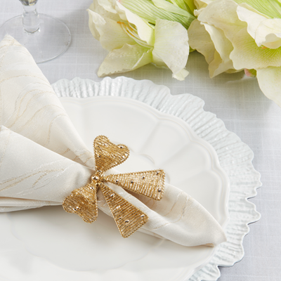 Gold Beaded Bow Napkin Ring