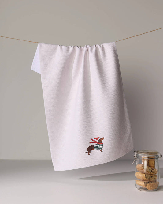 Merry Dachshund Tea Towel - Holiday 2026