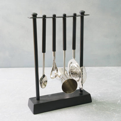 Matte Black Bartool Set of 4 with Stand