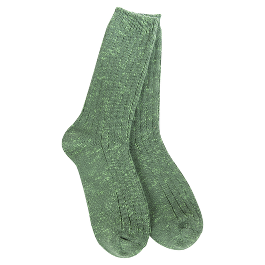 Cotton Slub Marled Crew Sock in Ivy