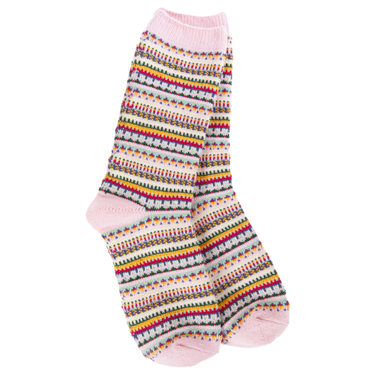 Boho Crew Socks in Pink Stripe