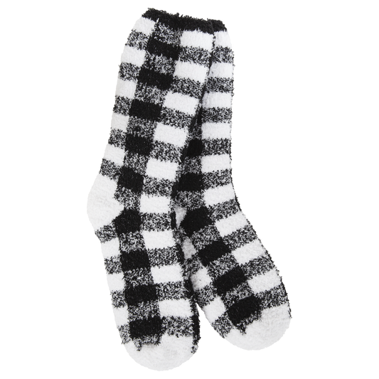 Knit Pickin Fireside Crew Socks in Black and White Buffalo Check